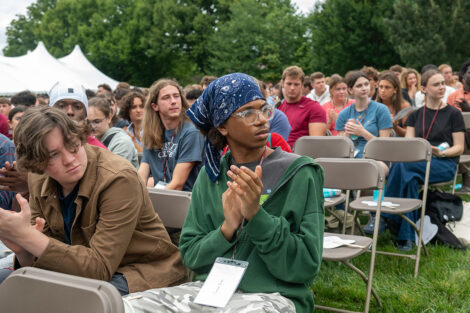 Students clap during Lafayette College's convocation.