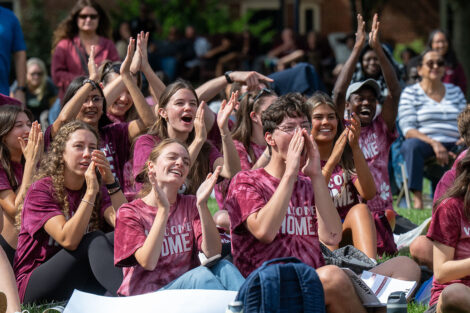 LEOs clapping and cheering on Lafayette College's Quad.