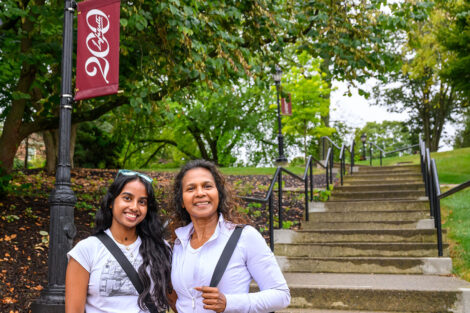 A family smiles during Lafayette College's fall 2025 move-in and orientation