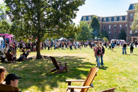 Landscape view of the 2025 Marquis de Lafayette birthday celebration on the Quad