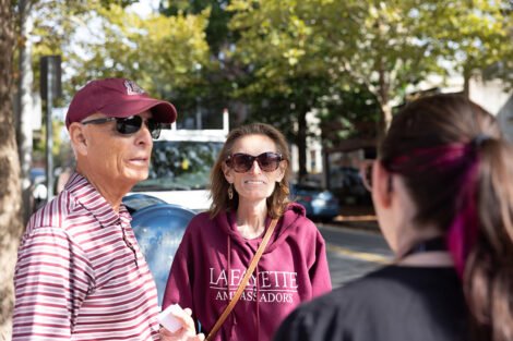 Lafayette community members smile in downtown Easton.