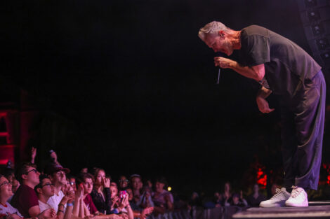 The lead singer of Fitz and the Tantrums sings to the crowd.