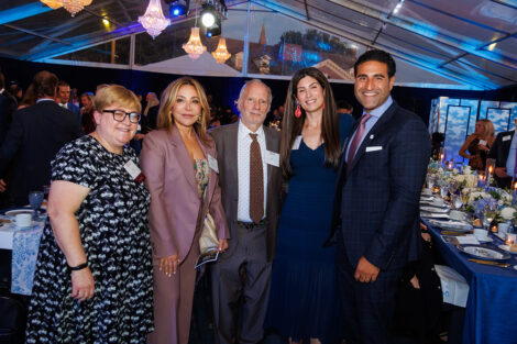 From left: Heidi Hanson '91, Helen Acopian P'19, Jeff Acopian '75 P'10, Leslie Karapetian, and Alex Karapetian '04 smile at the camera during the event.