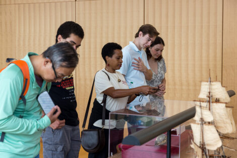 Lafayette community members observe artifacts of historical significance.