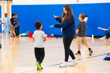 Lafayette POSP students engaging in dance activities with Paxinosa Elementary School students