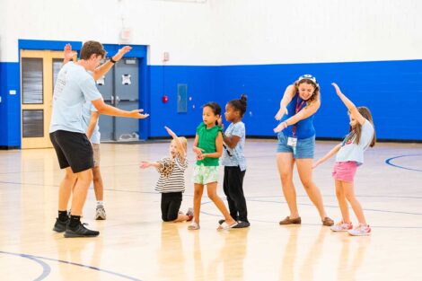 Lafayette POSP students engaging in dance activities with Paxinosa Elementary School students