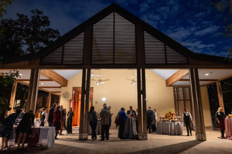 Guests gather outside of the George Washington Presidential Library in Mount Vernon.