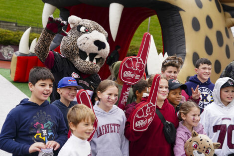Children smile with the Lafayette Leopard.
