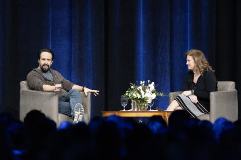 Lin-Manuel Miranda and President Hurd speak to the audience