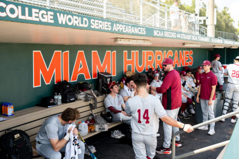 The Lafayette baseball team is in the Miami Hurricanes dugout