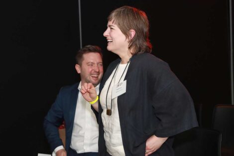 Profs. Katherine Groo an Eric Hupe at the Bicentennial Lafayette Legacies Event at Academy Museum of Motion Pictures in Los Angeles