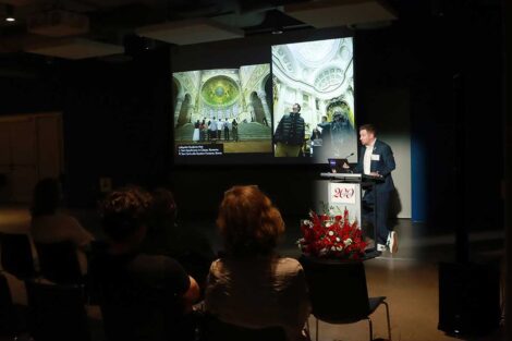 Prof. Eric Hupe presenting at the Bicentennial Lafayette Legacies Event at Academy Museum of Motion Pictures in Los Angeles