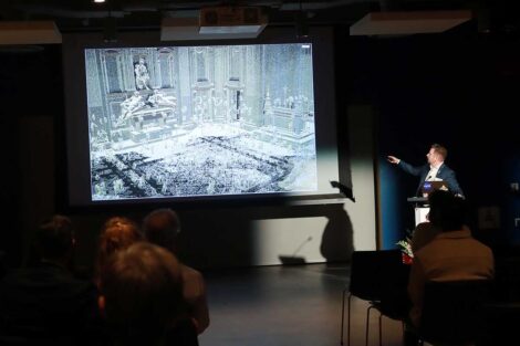 Prof. Eric Hupe presenting at the Bicentennial Lafayette Legacies Event at Academy Museum of Motion Pictures in Los Angeles