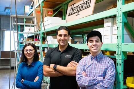 Lafayette students with host at 2026 externship at Acopian Power Supplies