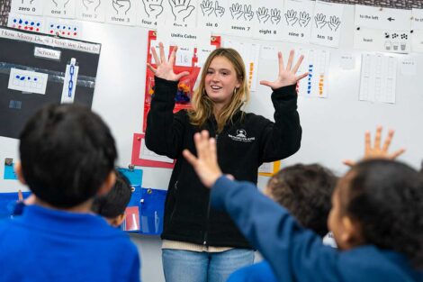Lafayette student engaging with host at 2026 externship at Brooklyn RISE Charter School