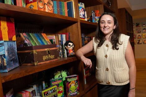 Lafayette student engaging with host at 2026 externship at Scholastic