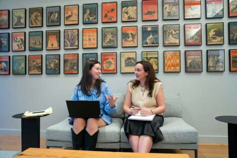 Lafayette student engaging with host at 2026 externship at Scholastic