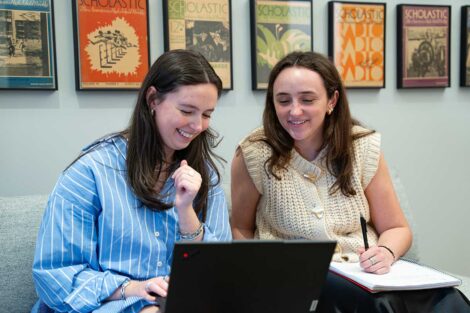 Lafayette student engaging with host at 2026 externship at Scholastic