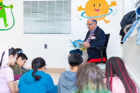 Mayor Sal Panto Jr. read to the group at Literacy Day.