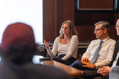 Linda Assante Carrasco '90 answers a question during the panel