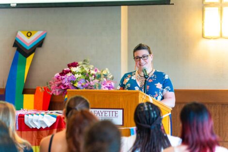 A speaker at Lavender Celebration