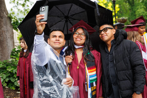 Students take a selfie.