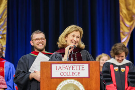 Lafayette College President Nicole Hurd speaks at the 2026 Convocation.
