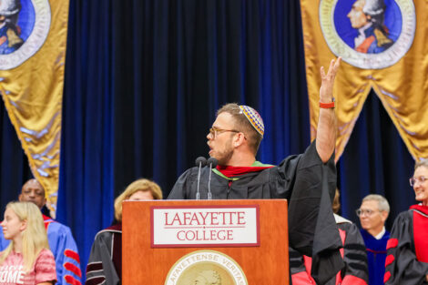 Members of the Lafayette administration speak to the crowd at Convocation.