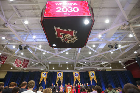 Students and families gathered for Convocation in Kirby Sports Center.