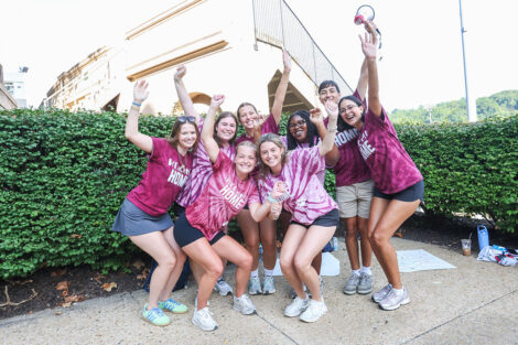 The LEOs pose outside of Fisher Stadium on Move-in weekend.