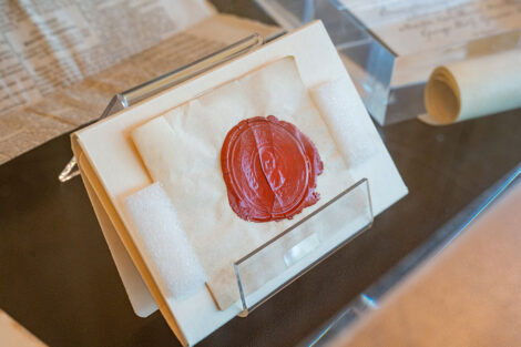 Artifacts from an 1883 time capsule were on display in Skillman Library.