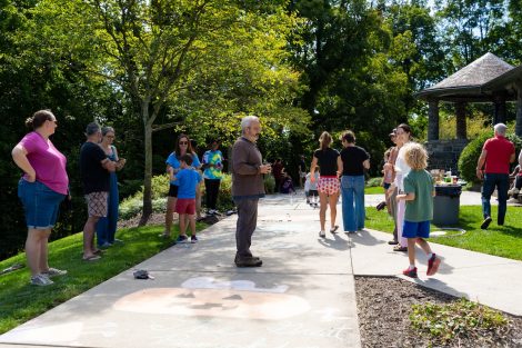 Benjamin Cohen talks to the crowd at ChalkFest.