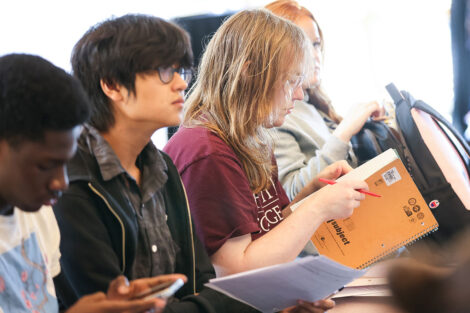 Students gather in the Marlo Room for the first two faculty panels on Sept. 10.