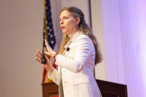 Hélène Landemore speaks at the Bicentennial Symposium.