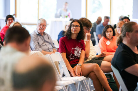 Lafayette students look on during a presentation in the Marlo Room.