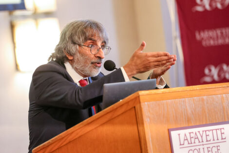 Constitutional law expert Akhil Reed Amar, the second plenary speaker, engages his audience on Sept. 11 at Pfenning Alumni Center. Photos by JaQuan Alston and Ashli Truchon Novak