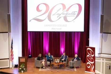 Nicole Hurd, Alison Byerly, Daniel Weiss, and David Ellis participate in the presidential panel