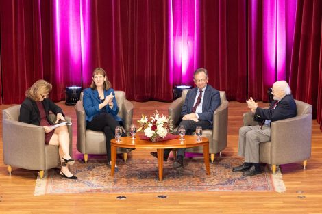 Nicole Hurd, Alison Byerly, Daniel Weiss, and David Ellis participate in the presidential panel
