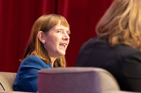Former Lafayette College president Alison Byerly participates in a Presidential Panel on Oct. 9