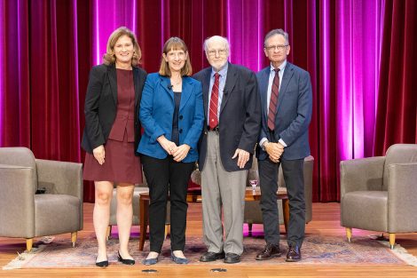 Nicole Hurd, Alison Byerly, Daniel Weiss, and David Ellis participate in the presidential panel